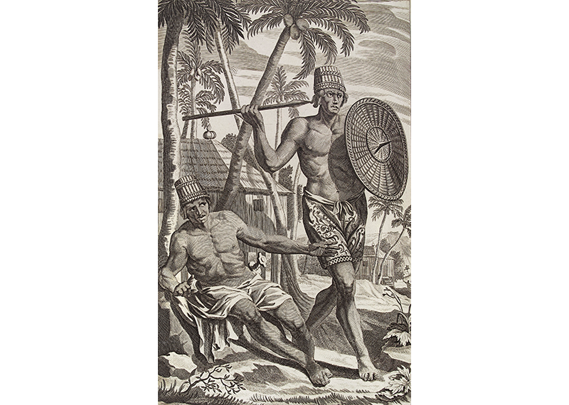 Two Bougis (or Bugis) men of Bokyes, an island off the coast of Makassar. Image reproduced from Awnsham Churchill, A Collection of Voyages and Travels, Some Now First Printed from Original Manuscripts, Others Now First Published in English (London: J. Walthoe, 1732). (From National Library, Singapore, call no. RRARE 910.8 CHU).